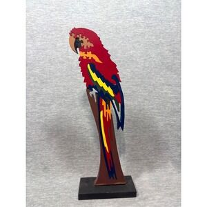 Vintage Wooden Parrot Puzzle Sculpture Macaw Tropical Folk Art Statue 18"
